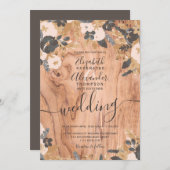 Invitation Boho rustique bois brun coton pampas mariage (Devant / Derrière)