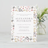 Invitation Boho rustique Botanique Blanc Gris Fête des mariée (Debout devant)