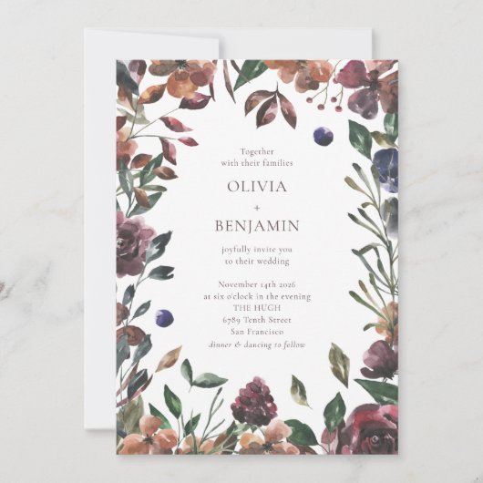 Invitation Boho Rustique Botanique Bourgogne Mariage frontali (Devant)