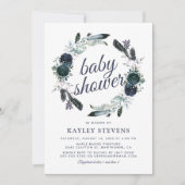 Invitation Boho Rustique Boy Blue Floral Baby shower (Devant)