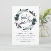 Invitation Boho Rustique Boy Blue Floral Baby shower (Debout devant)