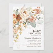 Invitation Boho Rustique Burnt Orange Cream Baby shower Flora (Devant)