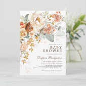 Invitation Boho Rustique Burnt Orange Cream Baby shower Flora (Debout devant)