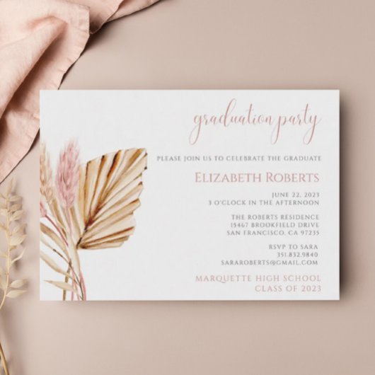 Invitation Boho Rustique Chic Floral Pampas Graduation Grass