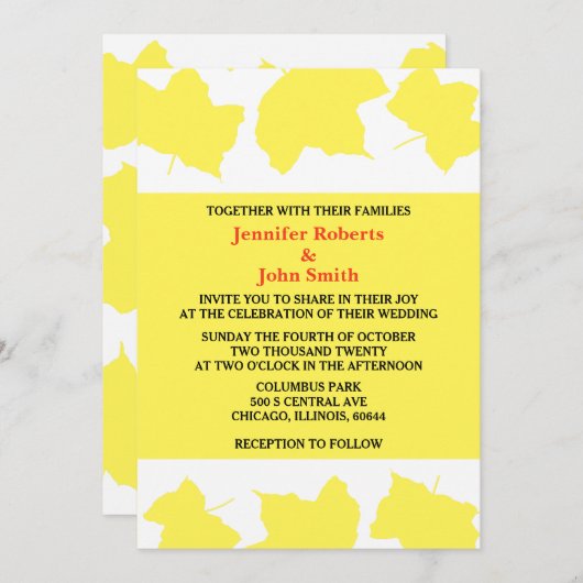 Invitation Boho rustique Chute Jaune Feuille coloré (Devant / Derrière)