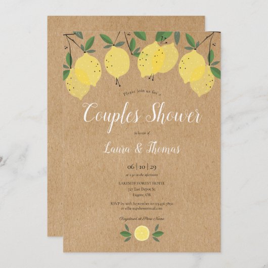 Invitation Boho Rustique Citron vert Couples Douche (Devant / Derrière)