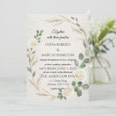 Invitation Boho Rustique classique Roses & Pampas Mariage en (Debout devant)