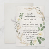 Invitation Boho Rustique classique Roses & Pampas Mariage en (Devant / Derrière)
