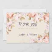 Invitation Boho rustique corail rose ivoire Merci floral (Devant)