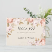 Invitation Boho rustique corail rose ivoire Merci floral (Debout devant)