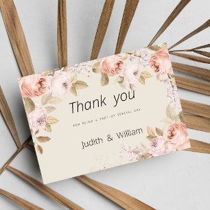 Invitation Boho rustique corail rose ivoire Merci floral