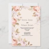 Invitation Boho rustique corail rose ivoire thème floral Mari (Devant)