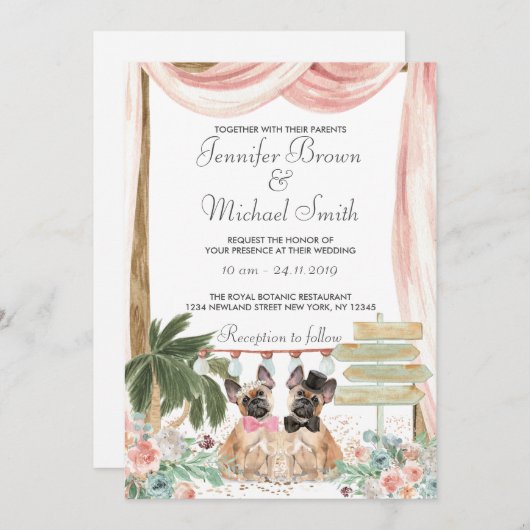Invitation Boho rustique de Bulldog (Devant / Derrière)