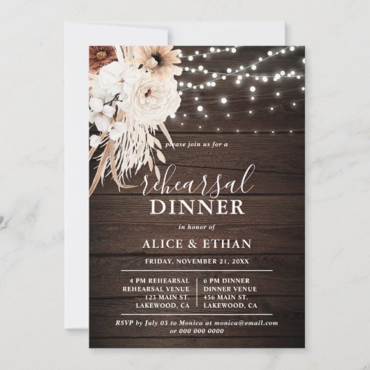 Invitation Boho Rustique Dîner de répétition automne (Devant)