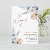 Invitation Boho Rustique Dusty Blue Floral Mariage (Debout devant)