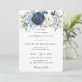 Invitation Boho Rustique Dusty Blue Ivory Floral Sage Mariage (Debout devant)