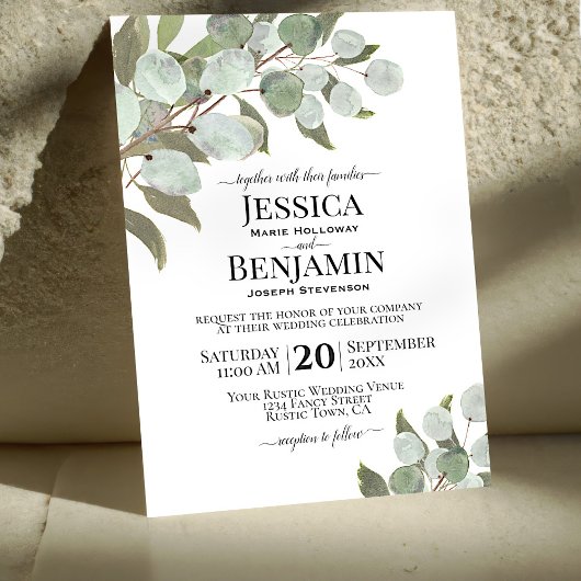 Invitation Boho rustique Eucalyptus & Verdure Mariage élégant