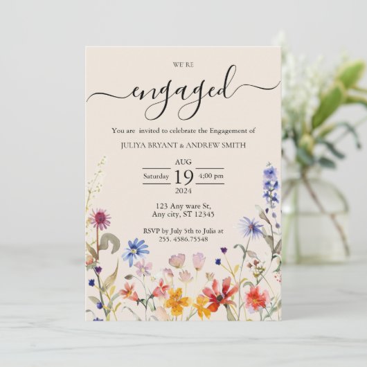 Invitation Boho rustique fleur sauvage (Debout devant)