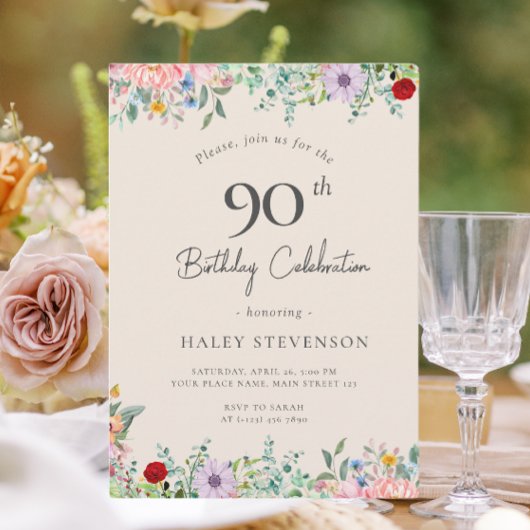 Invitation Boho rustique fleur sauvage 90e anniversaire Simpl