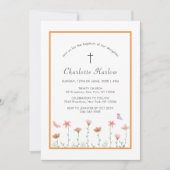 Invitation Boho Rustique Fleur sauvage Floral Cross Baptême (Devant)
