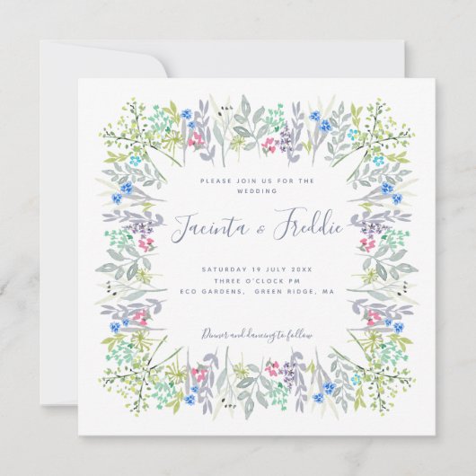 Invitation Boho rustique fleuri aquarelle cornflowers Mariage (Devant)