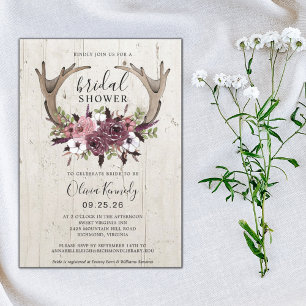 Invitation Boho Rustique Floral Antlers Fête des mariées en b