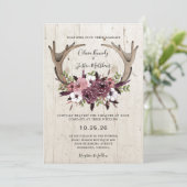 Invitation Boho Rustique Floral Antlers Mariage bois (Debout devant)