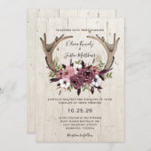 Invitation Boho Rustique Floral Antlers Mariage bois (Devant / Derrière)