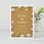 Invitation Boho Rustique Floral Mustard Jaune Mariage (Debout devant)