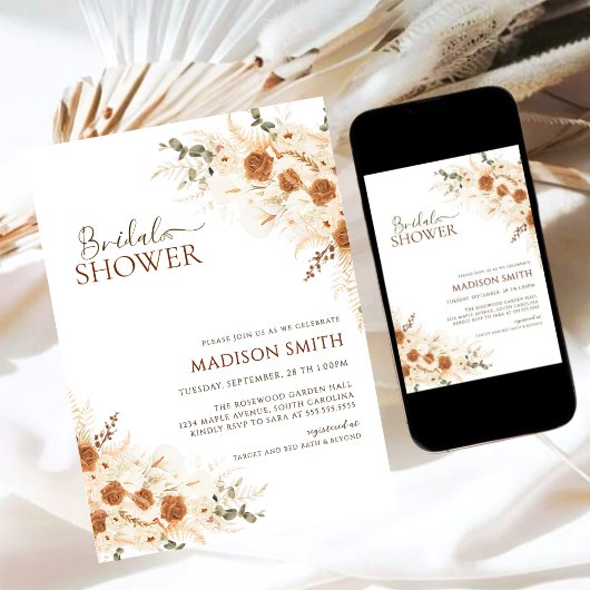 Invitation Boho Rustique Floral QR Code Fête des mariées