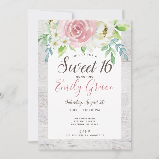 Invitation Boho Rustique Floral Sweet 16 Anniversaire (Devant)