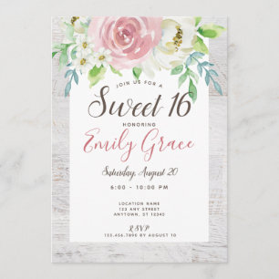 Invitation Boho Rustique Floral Sweet 16 Anniversaire
