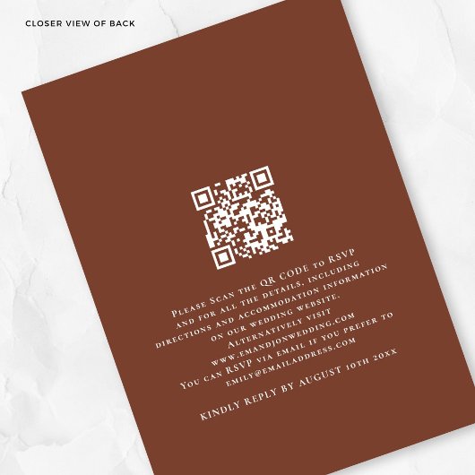 Invitation Boho Rustique Florals Texte Brown QR Code Mariage