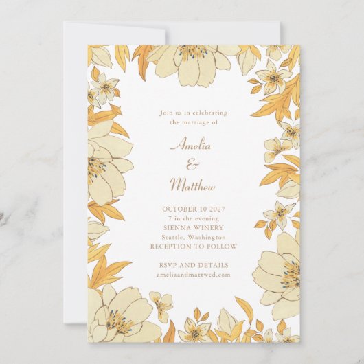 Invitation Boho Rustique Jaune Mariage frontalier (Devant)