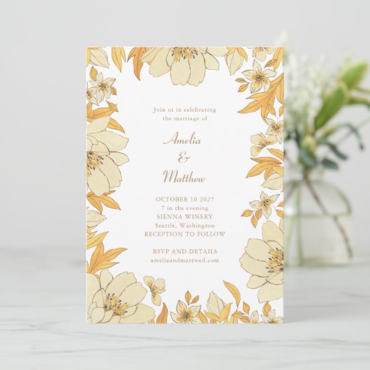 Invitation Boho Rustique Jaune Mariage frontalier (Debout devant)