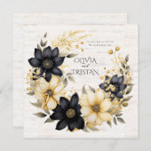 Invitation Boho Rustique Mariage de bois Floral (Devant / Derrière)