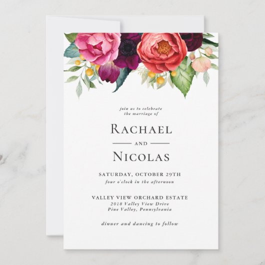 Invitation Boho rustique Mariage floral (Devant)