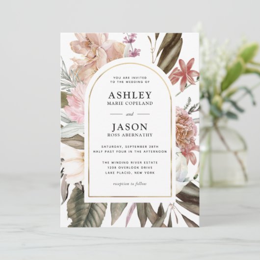 Invitation Boho rustique Mariage floral (Debout devant)