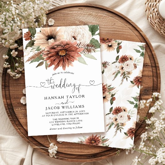 Invitation Boho rustique Mariage floral neutre