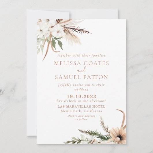 Invitation Boho rustique Mariage floral simple (Devant)