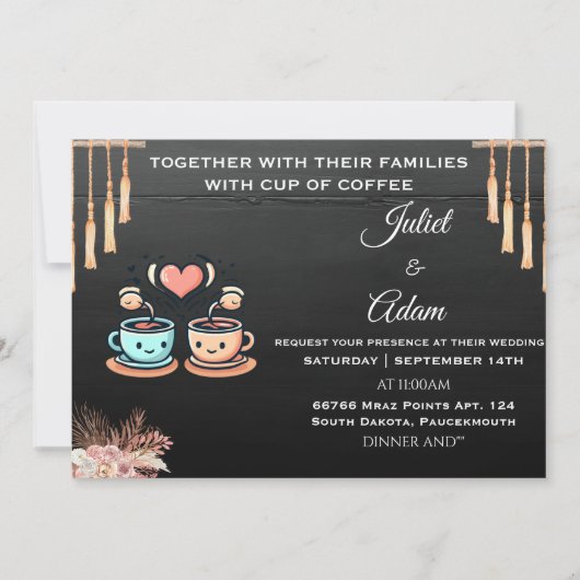 Invitation boho rustique moderne élégant Mariage café (Devant)