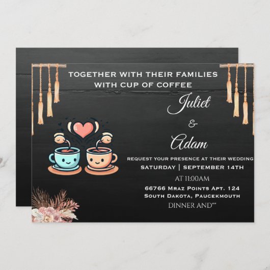 Invitation boho rustique moderne élégant Mariage café (Devant / Derrière)