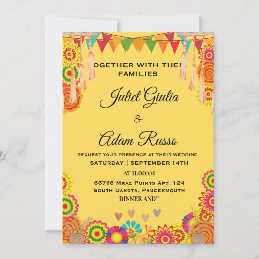 Invitation boho rustique moderne élégant mariage mexicain (Devant)