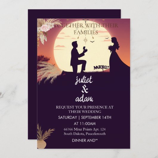 Invitation boho rustique moderne élégant Twilight Mariage (Devant / Derrière)