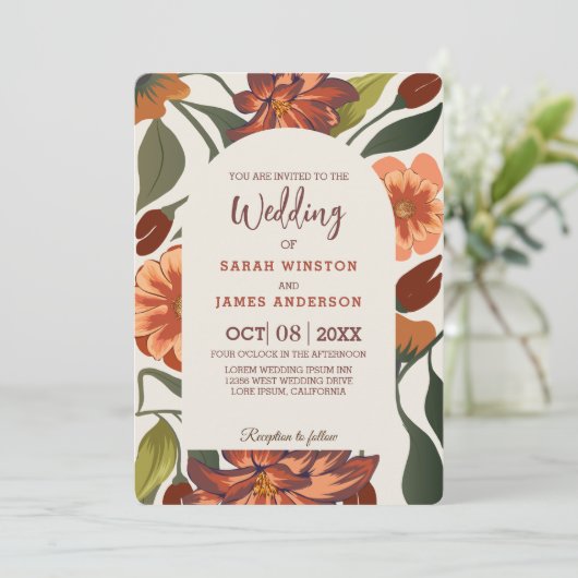 Invitation Boho Rustique moderne Floral Mariage de automne Pe (Debout devant)
