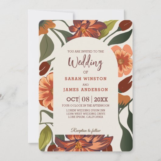 Invitation Boho Rustique moderne Floral Mariage de automne Pe (Devant)
