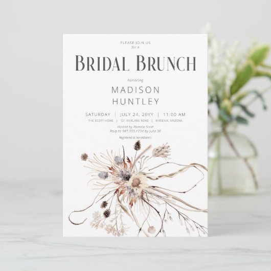 Invitation Boho Rustique Neutral Fleurs séchées Brunch nuptia (Debout devant)