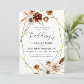 Invitation Boho Rustique Neutral Floral Mariage Or Frame (Debout devant)