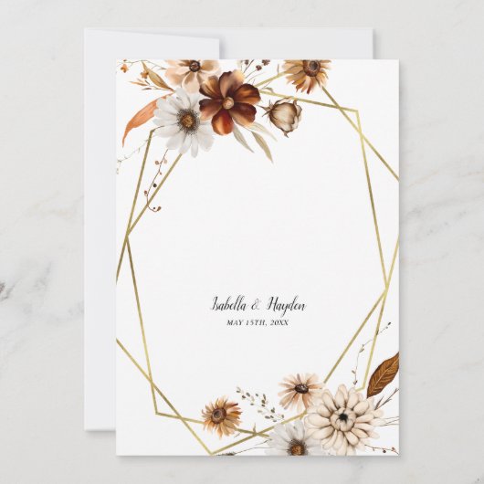Invitation Boho Rustique Neutral Floral Mariage Or Frame (Dos)