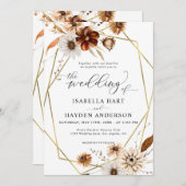 Invitation Boho Rustique Neutral Floral Mariage Or Frame (Devant / Derrière)